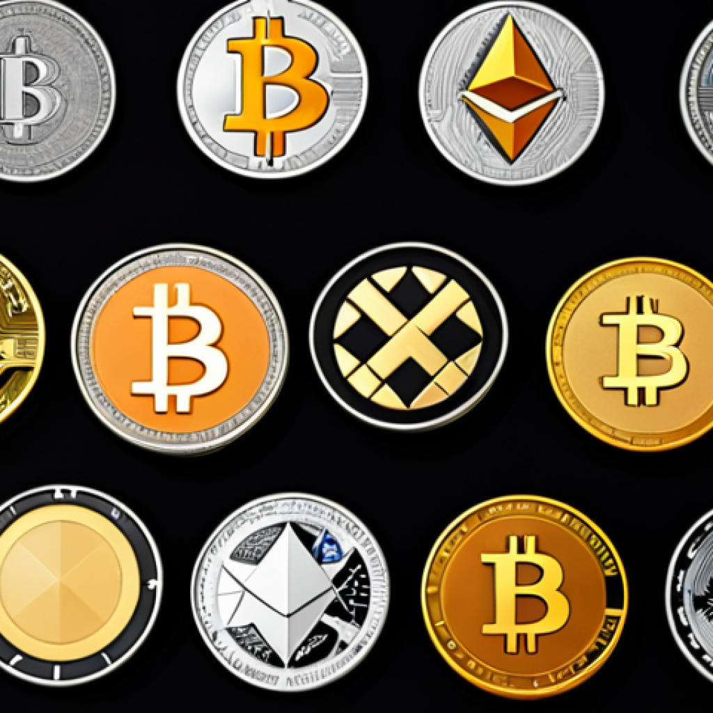 **Digital Currencies Overview**: Create an illustration showcasing various digital currencies like Bitcoin and Ethereum, highlighting their unique features. Include elements like blockchain technology, security, and decentralization to represent the new financial era.