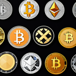 **Digital Currencies Overview**: Create an illustration showcasing various digital currencies like Bitcoin and Ethereum, highlighting their unique features. Include elements like blockchain technology, security, and decentralization to represent the new financial era.